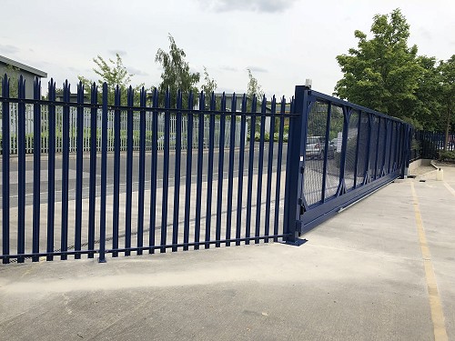 blue commercial fence and electric gate